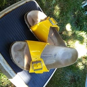 Yellow, sized 39, Birkenstock Madrid (?) sandals.